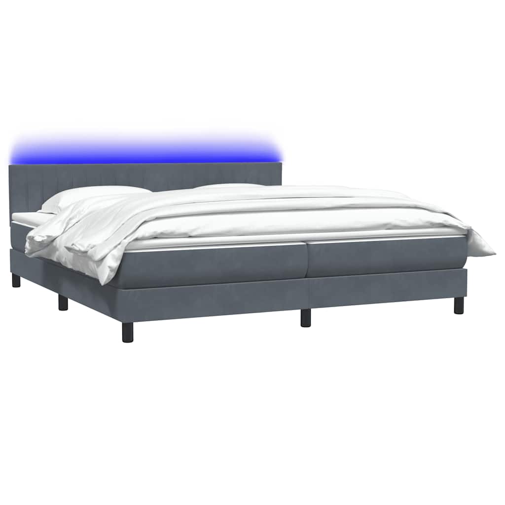 Sommier à lattes de lit et matelas et LED gris foncé 180x220cm velours - XIOS