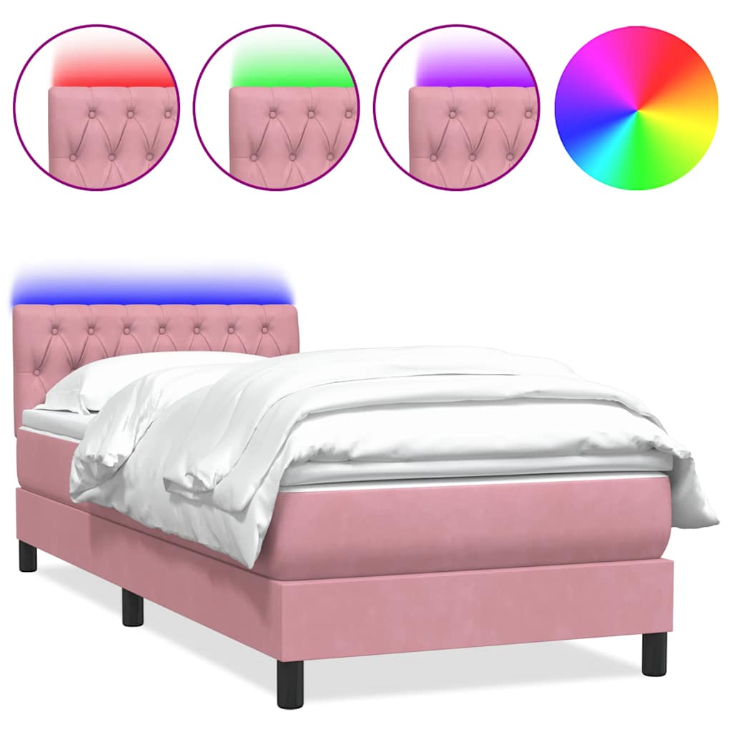 Sommier à lattes de lit avec matelas et LED rose 90x210 cm velours - XIOS