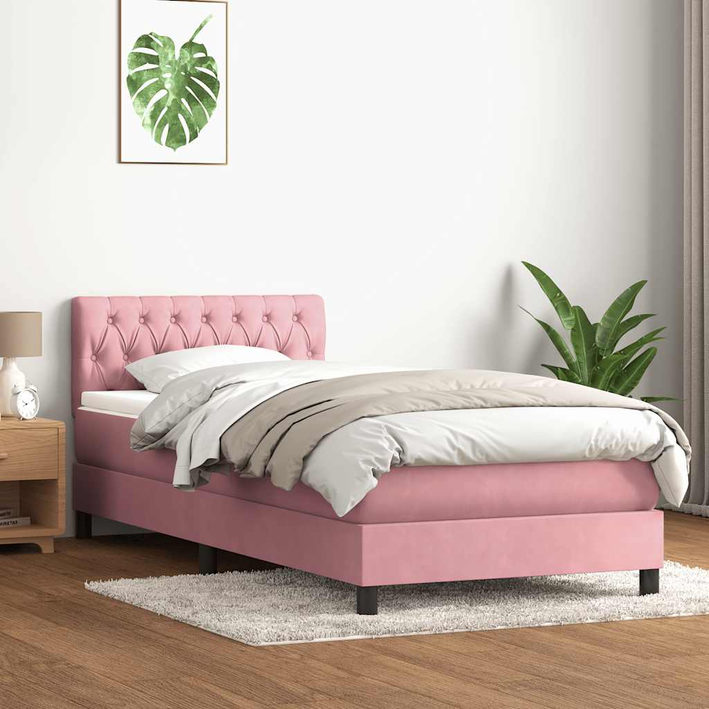 Sommier à lattes de lit avec matelas et LED rose 100x210 cm velours - XIOS