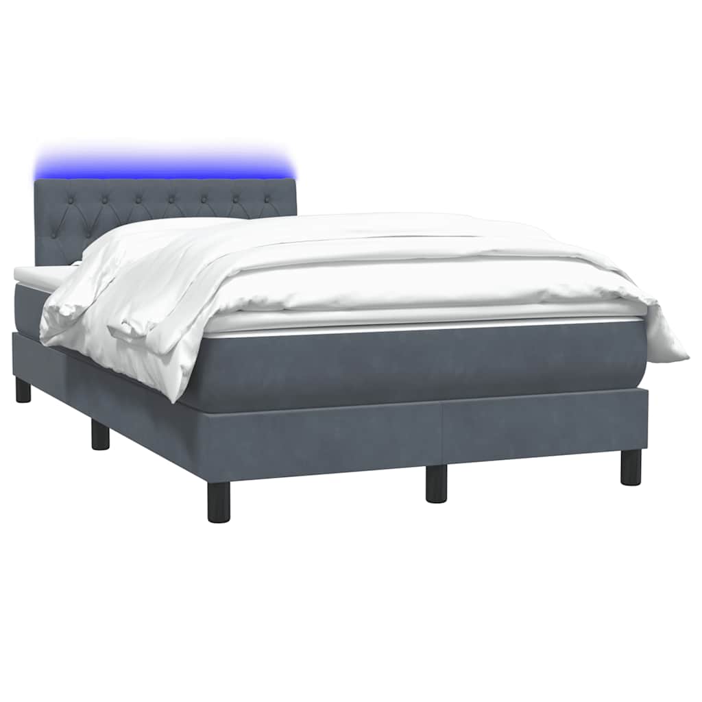 Sommier à lattes de lit et matelas et LED gris foncé 120x210cm velours - XIOS