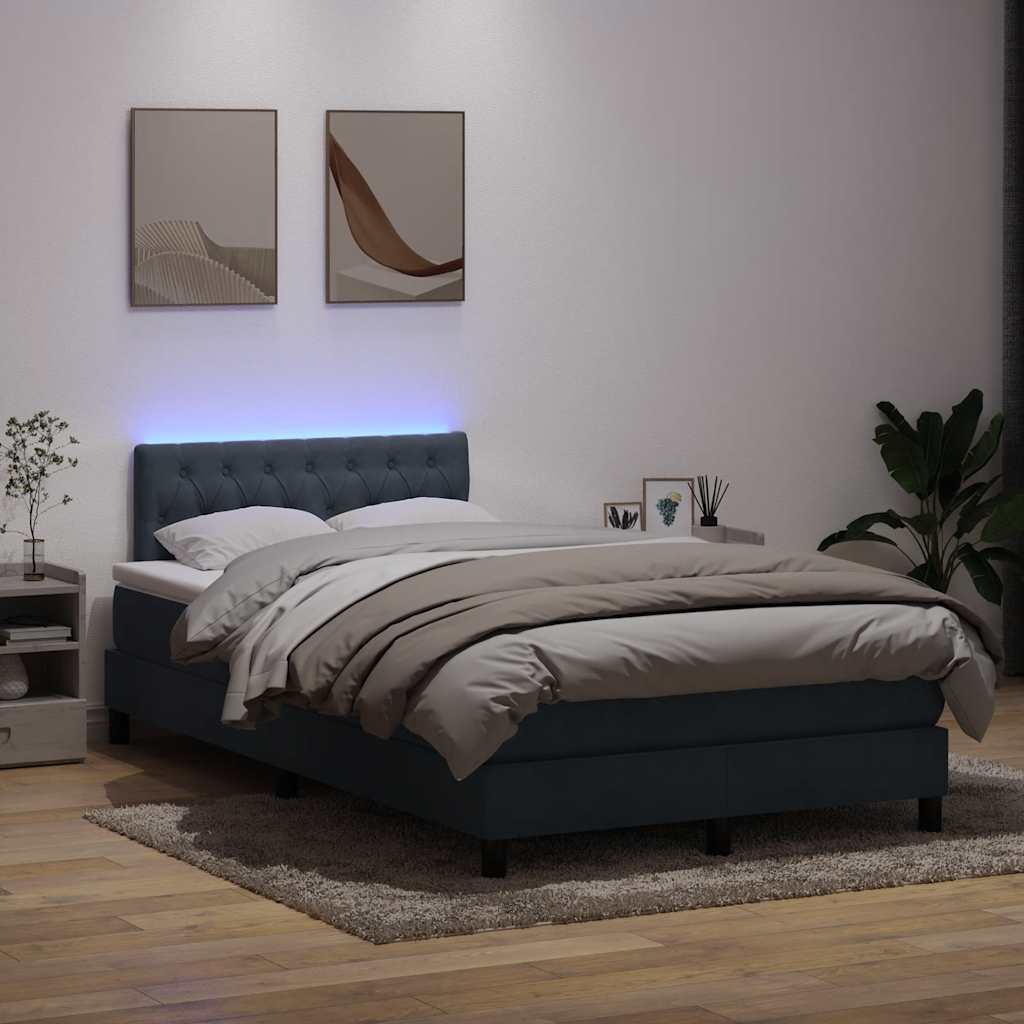 Sommier à lattes de lit et matelas et LED gris foncé 120x210cm velours - XIOS