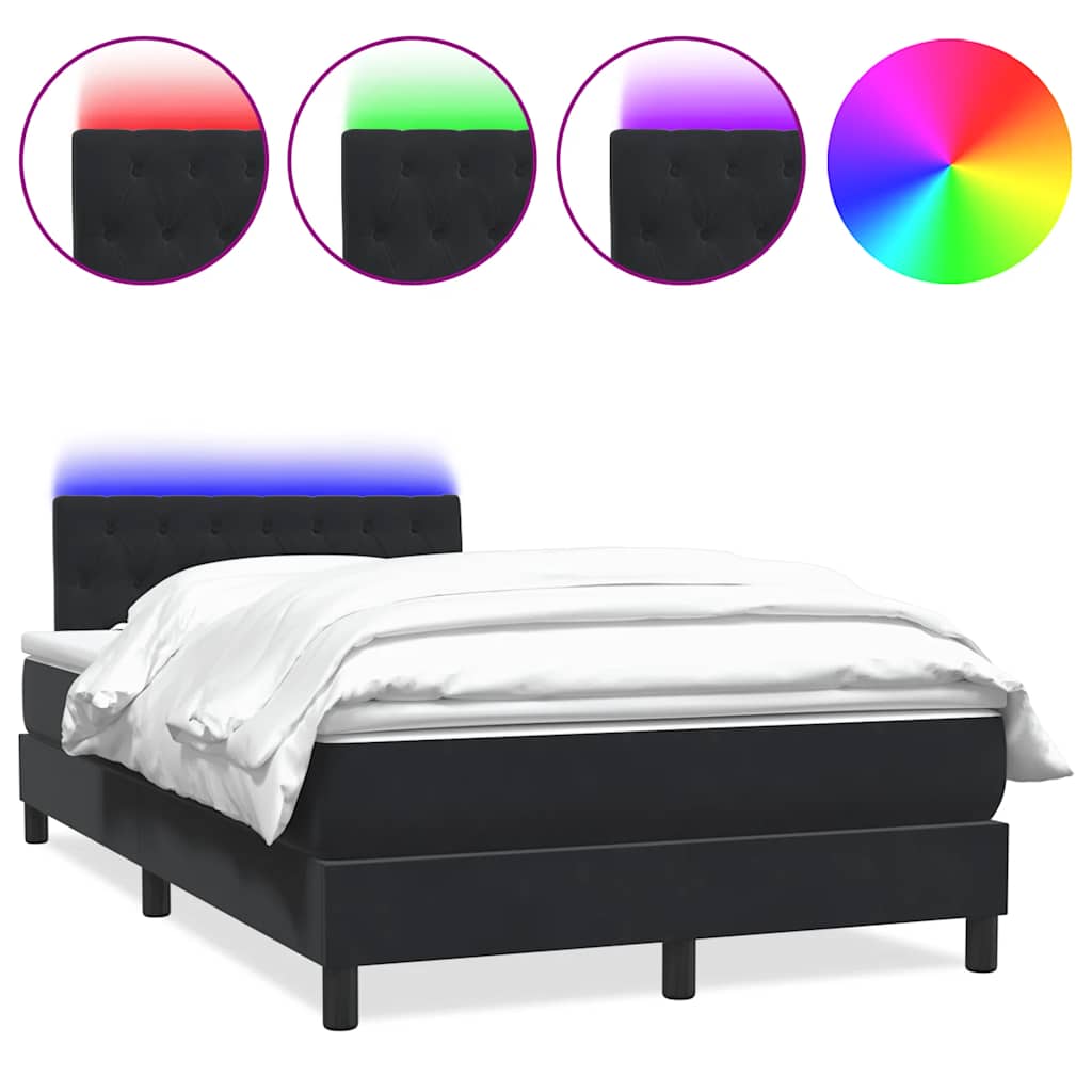 Sommier à lattes de lit avec matelas et LED noir 120x210 cm velours - XIOS