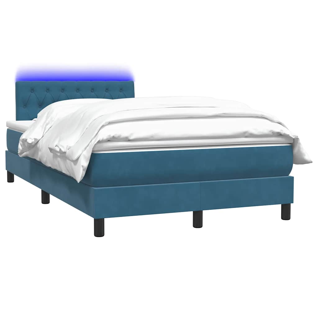 Sommier à lattes de lit et matelas et LED bleu foncé 120x210cm velours - XIOS