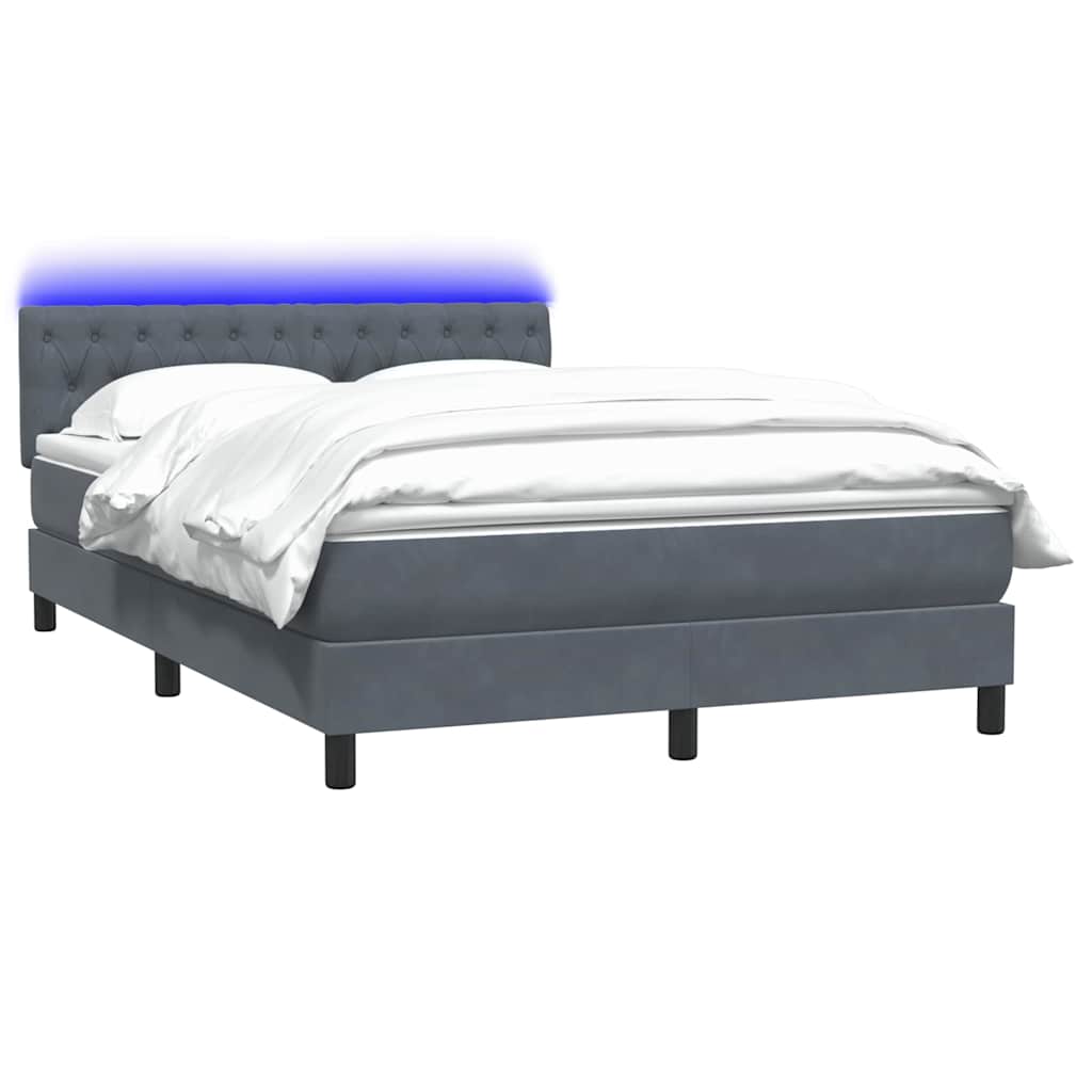 Sommier à lattes de lit et matelas et LED gris foncé 140x210cm velours - XIOS