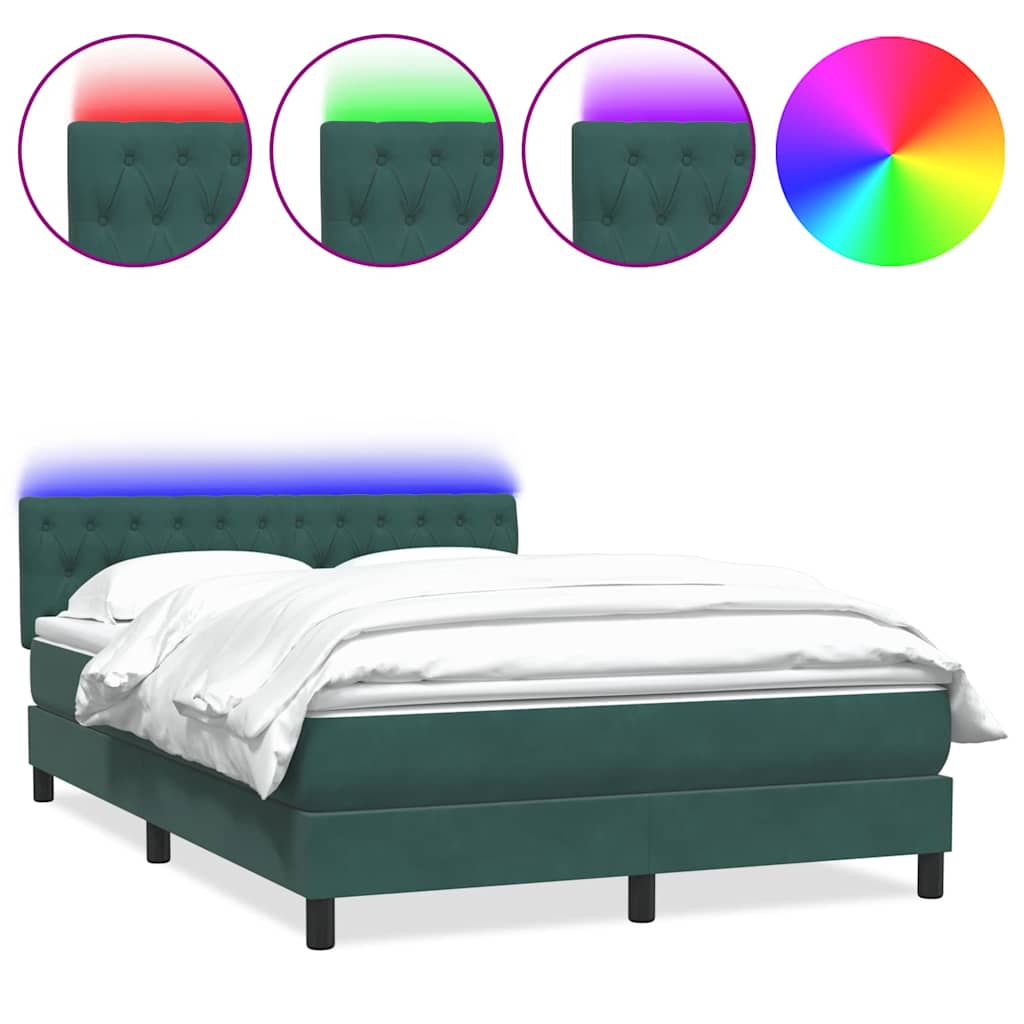 Sommier à lattes de lit et matelas et LED vert foncé 140x210cm velours - XIOS
