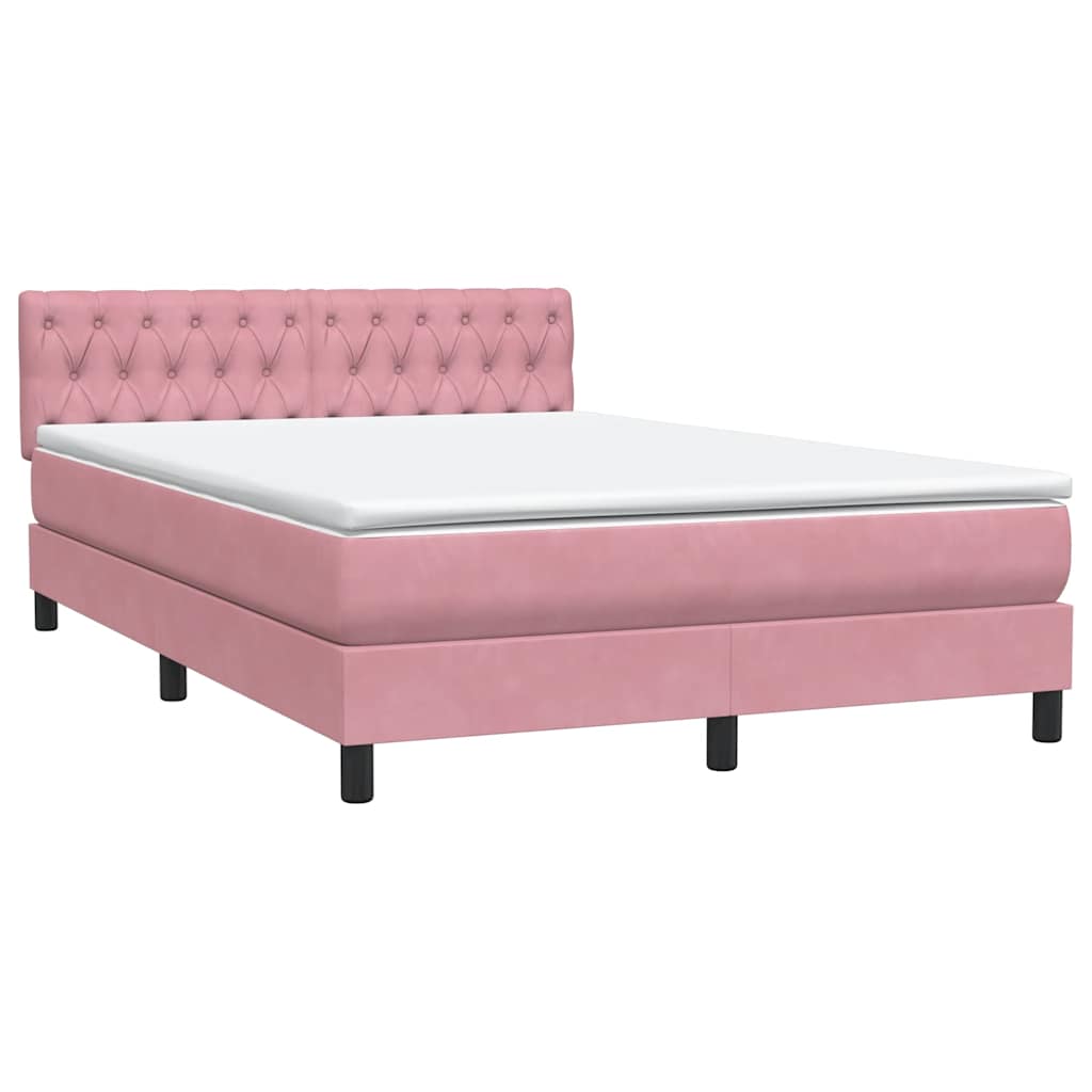 Sommier à lattes de lit avec matelas et LED rose 140x210 cm velours - XIOS