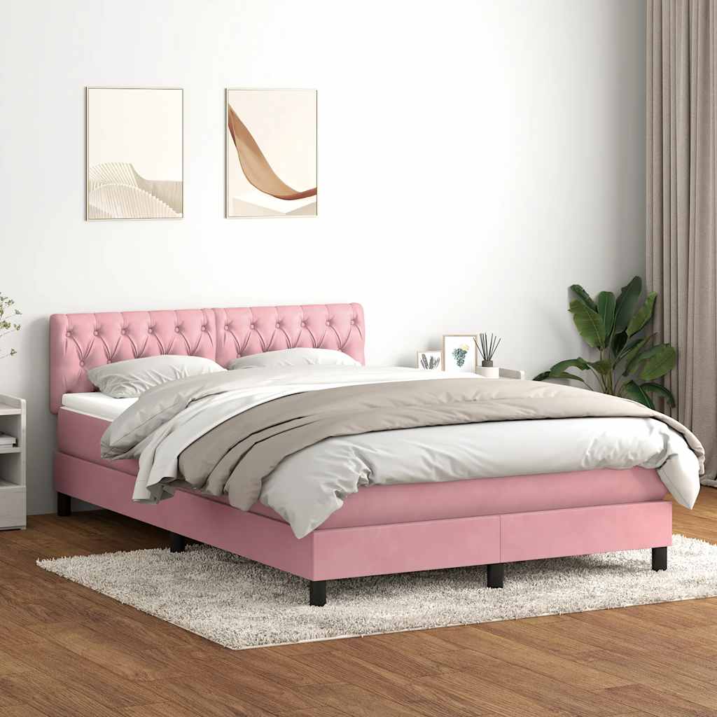 Sommier à lattes de lit avec matelas et LED rose 140x210 cm velours - XIOS