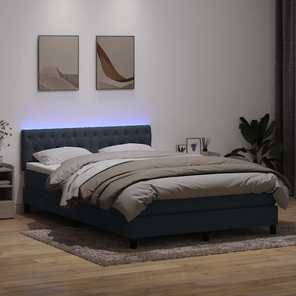 Sommier à lattes de lit et matelas et LED gris foncé 160x210cm velours - XIOS