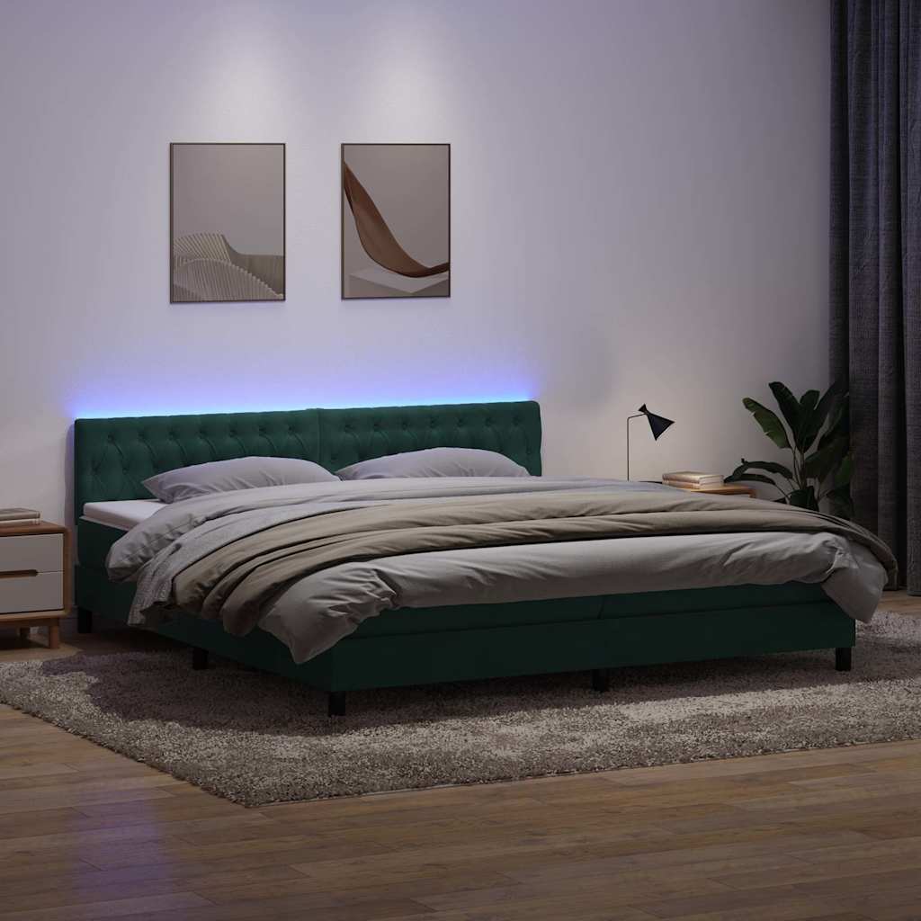 Sommier à lattes de lit et matelas et LED vert foncé 180x210cm velours - XIOS