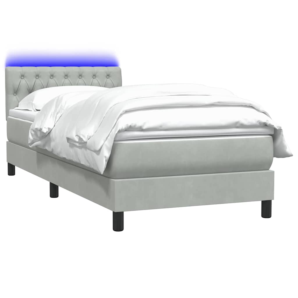 Sommier à lattes de lit et matelas et LED gris clair 80x220 cm velours - XIOS