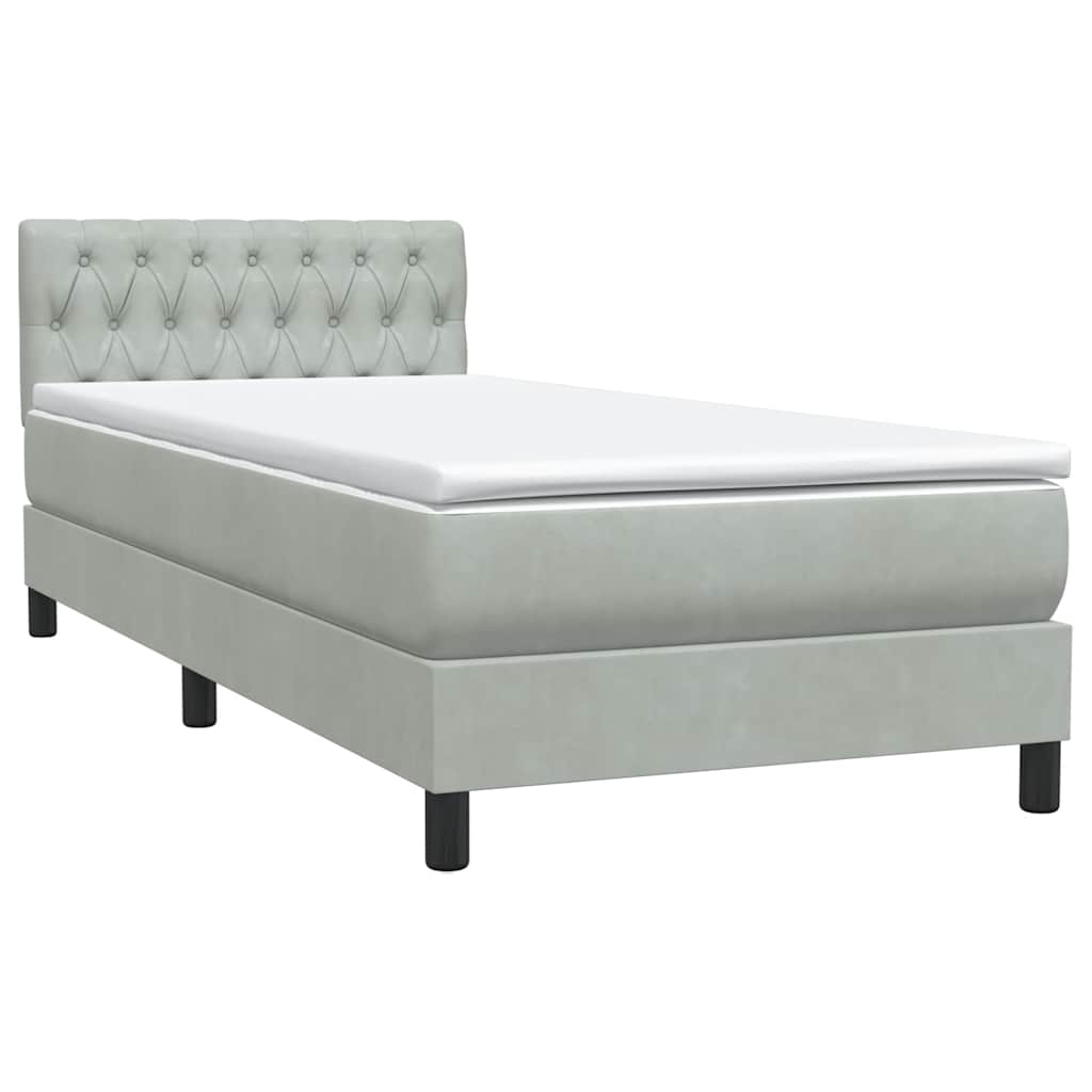 Sommier à lattes de lit et matelas et LED gris clair 80x220 cm velours - XIOS