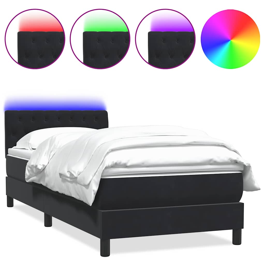 Sommier à lattes de lit avec matelas et LED noir 80x220 cm velours - XIOS