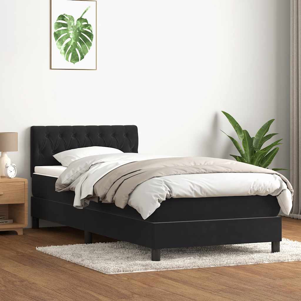 Sommier à lattes de lit avec matelas et LED noir 80x220 cm velours - XIOS