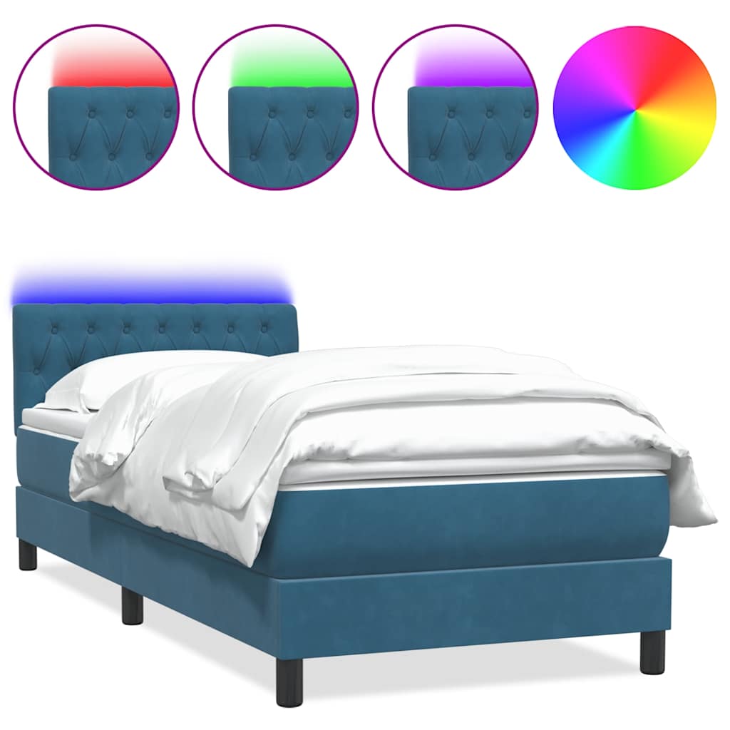 Sommier à lattes de lit et matelas et LED bleu foncé 80x220 cm velours - XIOS