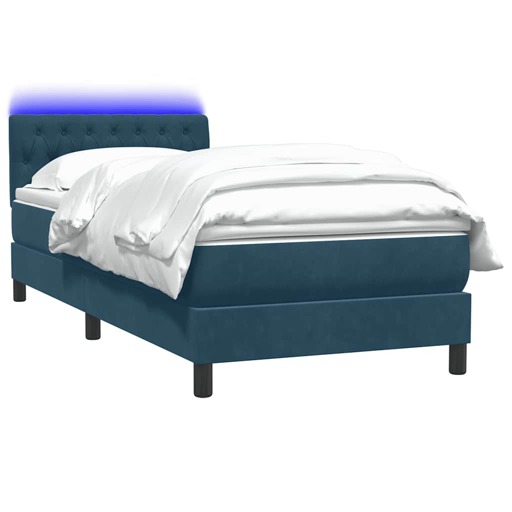 Sommier à lattes de lit et matelas et LED bleu foncé 80x220 cm velours - XIOS