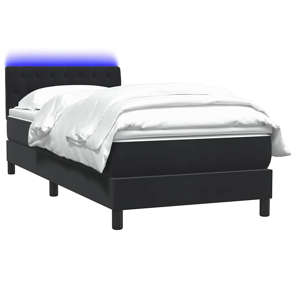 Sommier à lattes de lit avec matelas et LED noir 100x220 cm velours - XIOS
