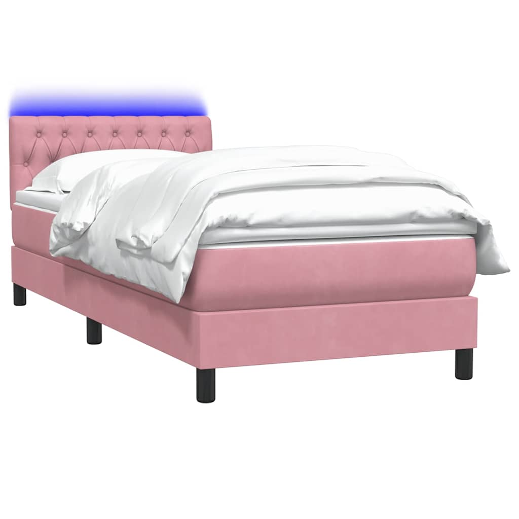 Sommier à lattes de lit avec matelas et LED rose 100x220 cm velours - XIOS