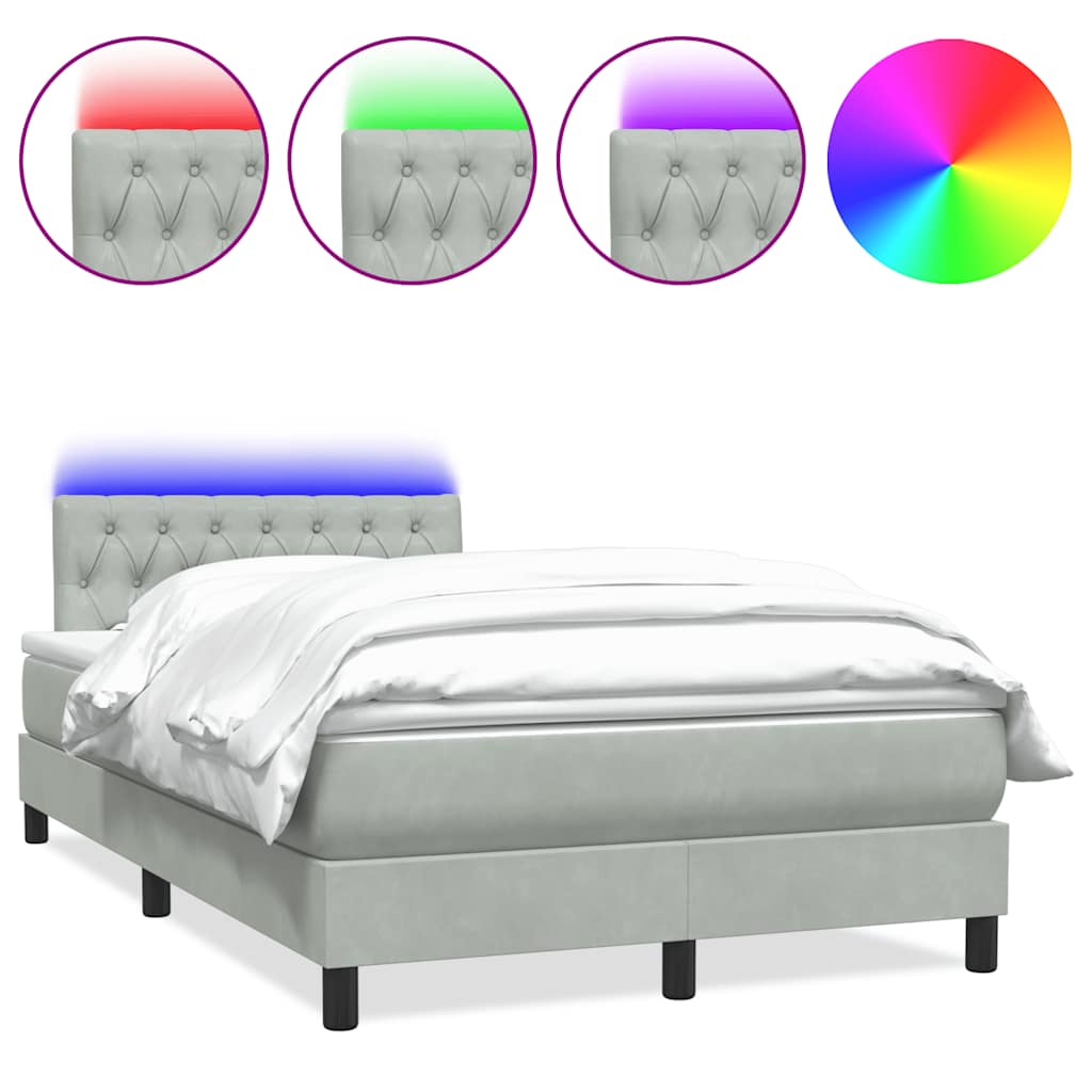 Sommier à lattes de lit et matelas et LED gris clair 120x220cm velours - XIOS
