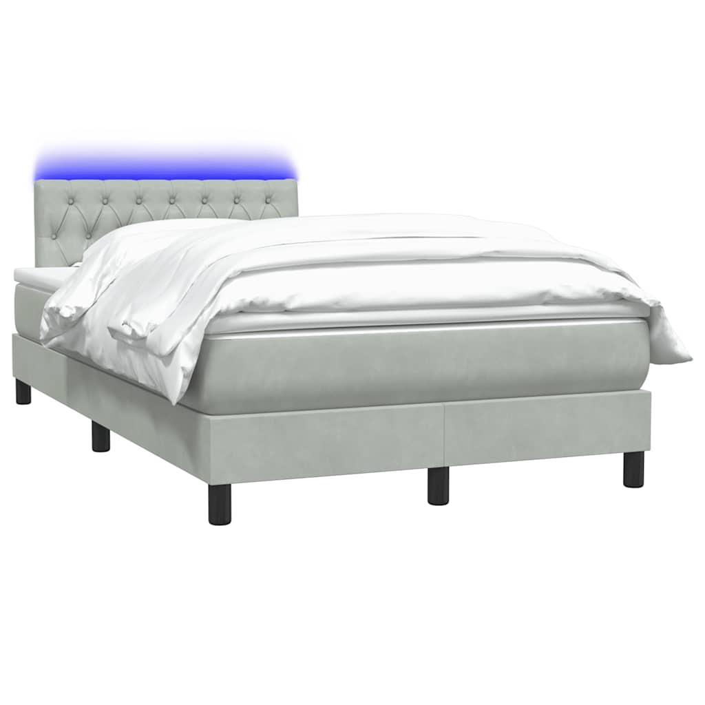 Sommier à lattes de lit et matelas et LED gris clair 120x220cm velours - XIOS