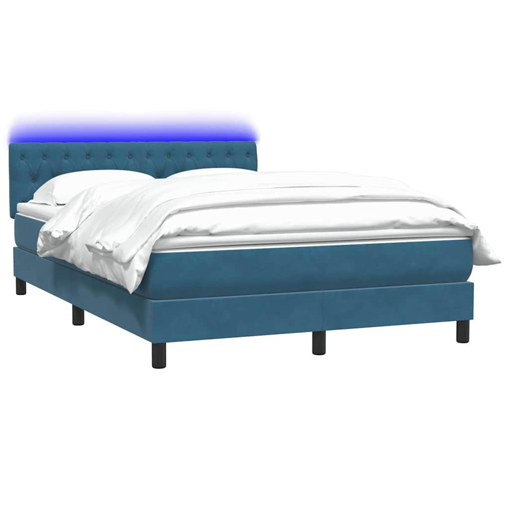 Sommier à lattes de lit et matelas et LED bleu foncé 140x220cm velours - XIOS