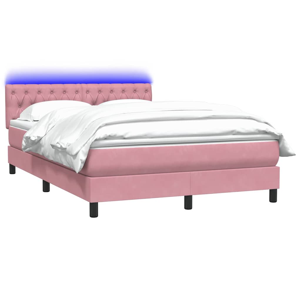 Sommier à lattes de lit avec matelas et LED rose 140x220 cm velours - XIOS