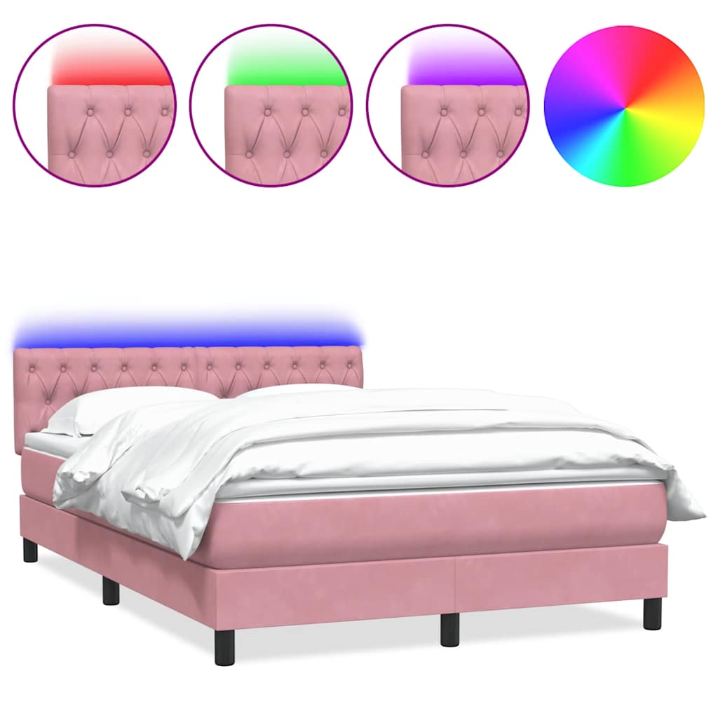 Sommier à lattes de lit avec matelas et LED rose 160x220 cm velours - XIOS