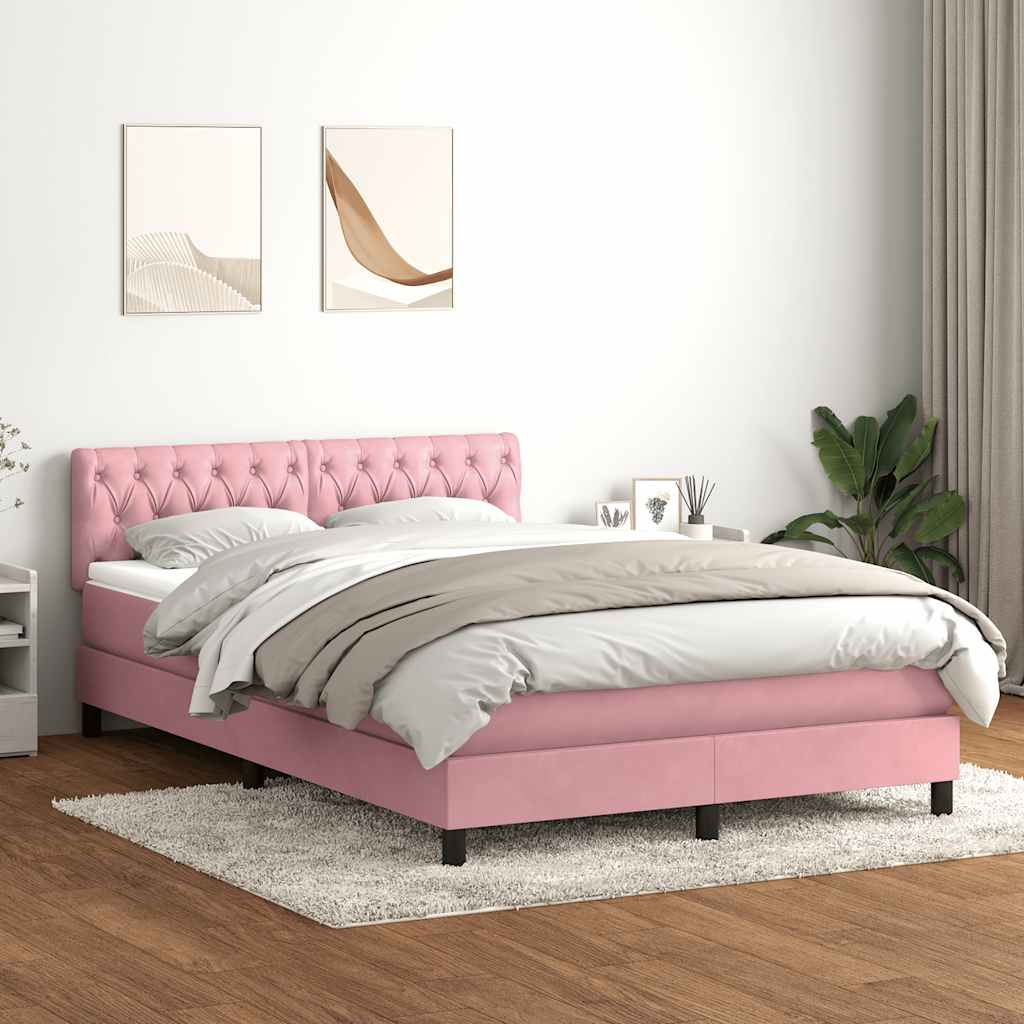 Sommier à lattes de lit avec matelas et LED rose 160x220 cm velours - XIOS
