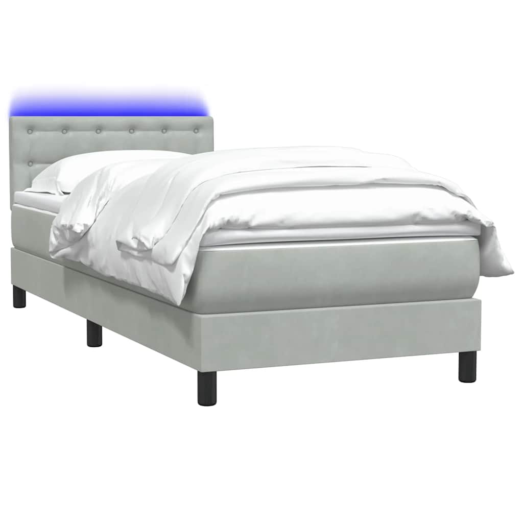 Sommier à lattes de lit et matelas et LED gris clair 80x210 cm velours - XIOS
