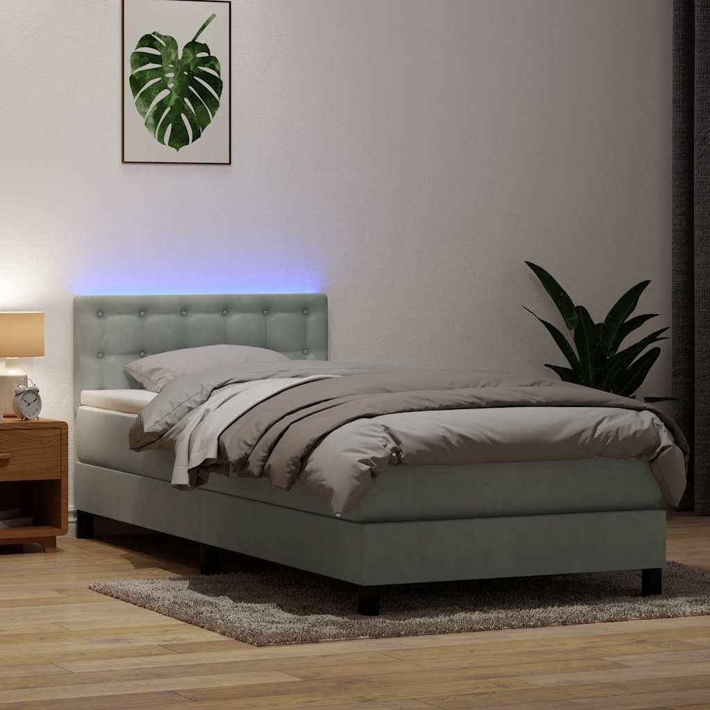 Sommier à lattes de lit et matelas et LED gris clair 80x210 cm velours - XIOS