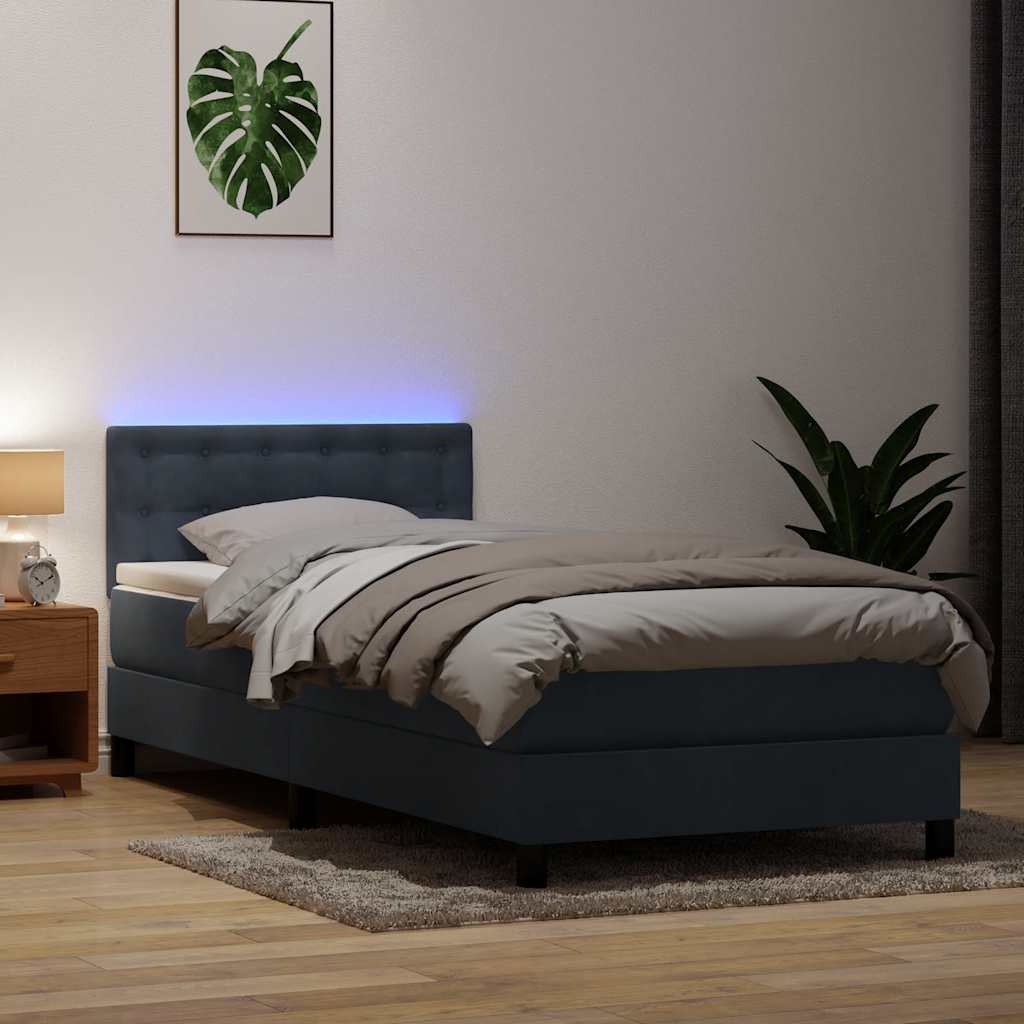 Sommier à lattes de lit et matelas et LED gris foncé 80x210 cm velours - XIOS