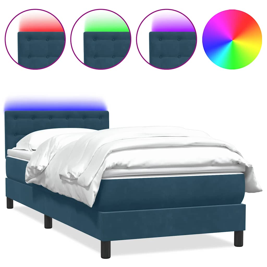 Sommier à lattes de lit et matelas et LED bleu foncé 80x210 cm velours - XIOS