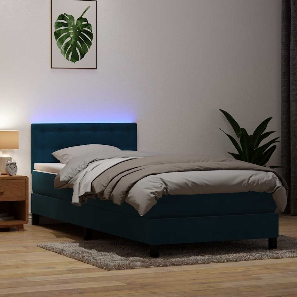 Sommier à lattes de lit et matelas et LED bleu foncé 80x210 cm velours - XIOS