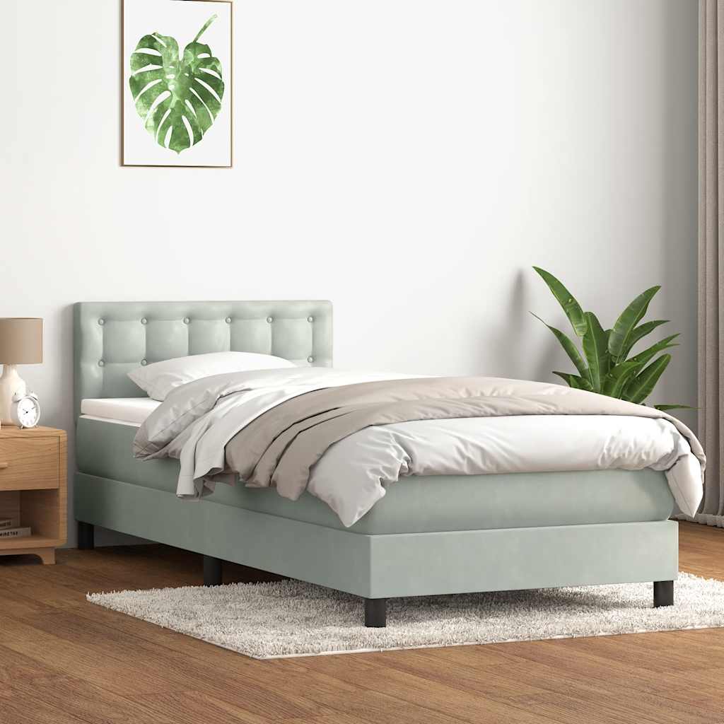 Sommier à lattes de lit et matelas et LED gris clair 90x210 cm velours - XIOS