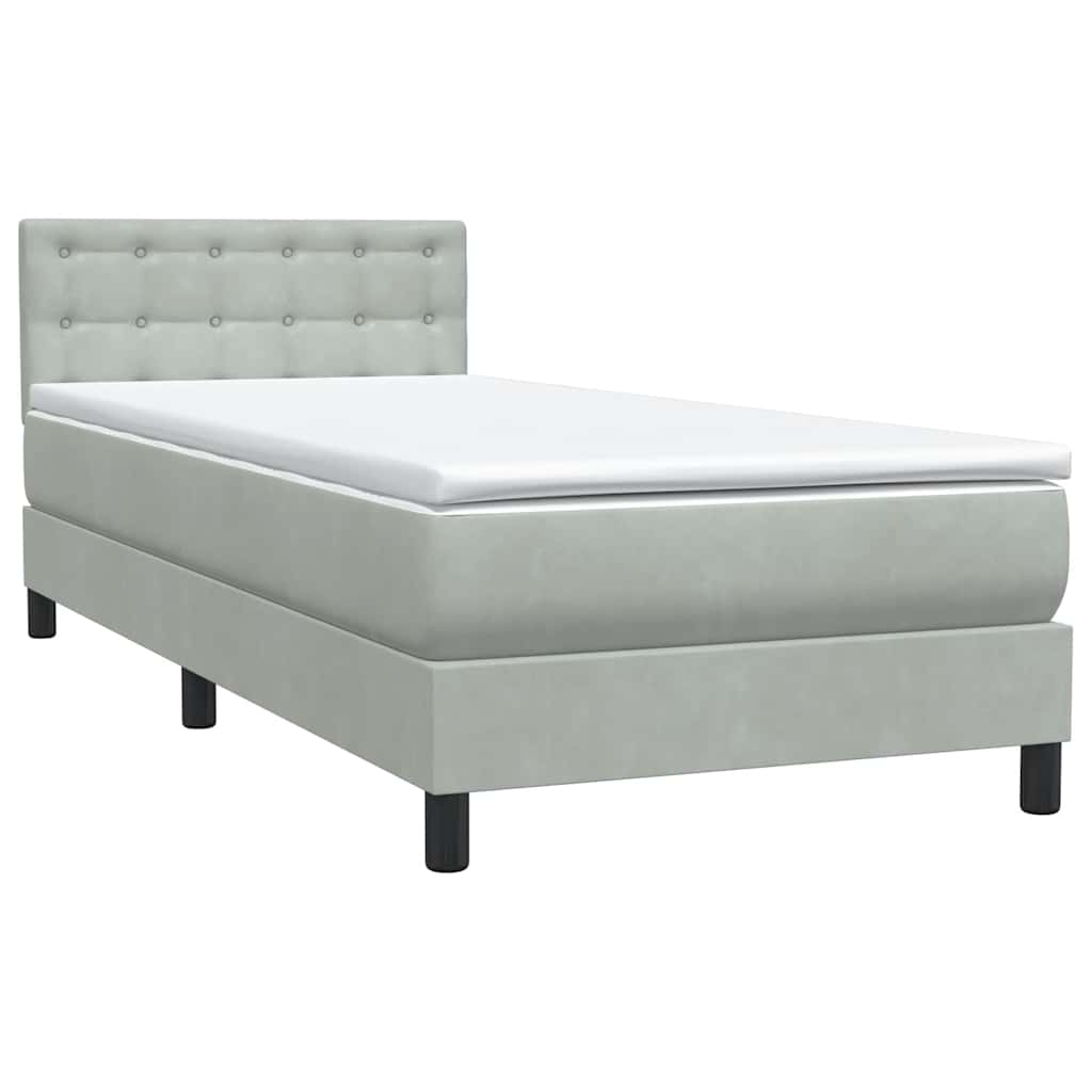 Sommier à lattes de lit et matelas et LED gris clair 90x210 cm velours - XIOS
