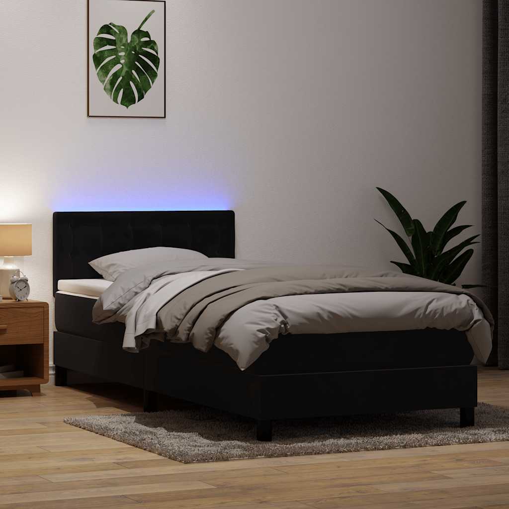Sommier à lattes de lit avec matelas et LED noir 90x210 cm velours - XIOS