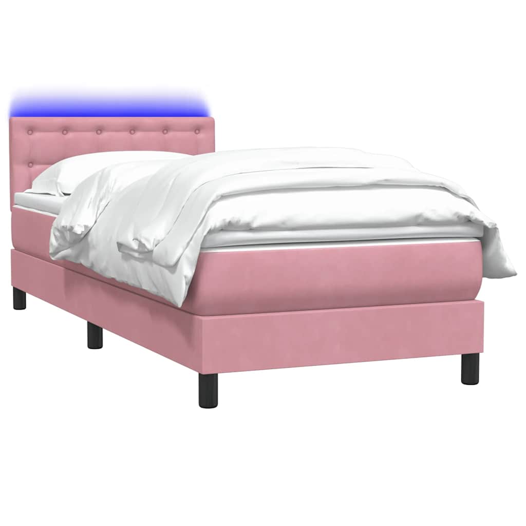 Sommier à lattes de lit avec matelas et LED rose 90x210 cm velours - XIOS