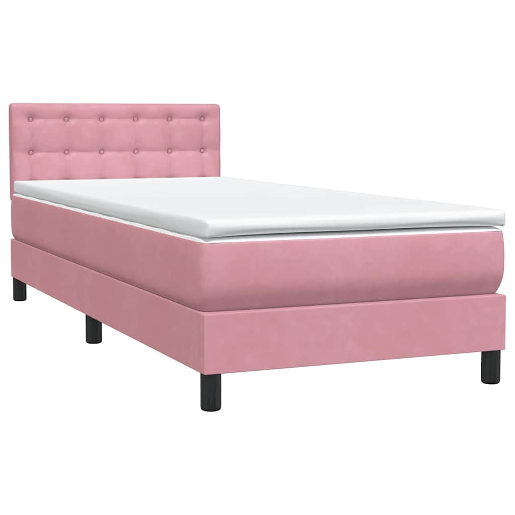 Sommier à lattes de lit avec matelas et LED rose 90x210 cm velours - XIOS