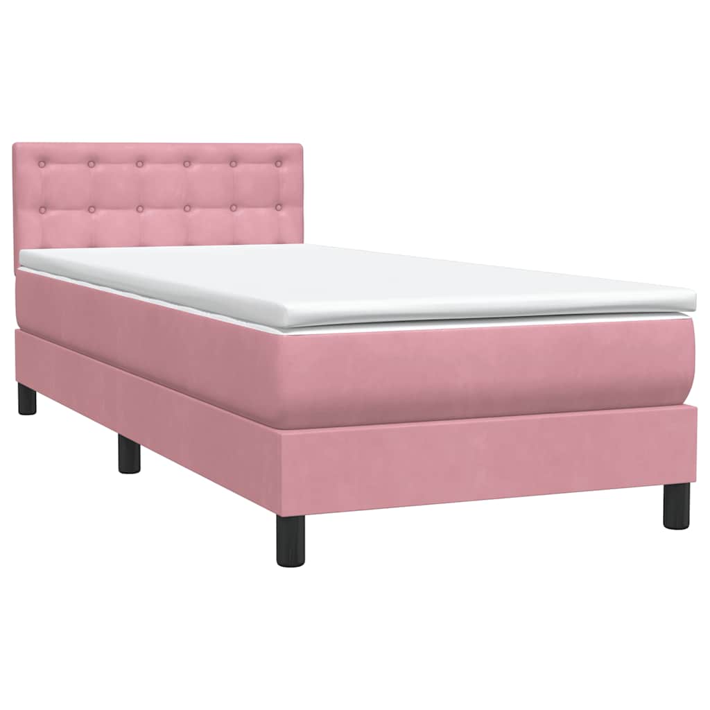Sommier à lattes de lit avec matelas et LED rose 100x210 cm velours - XIOS