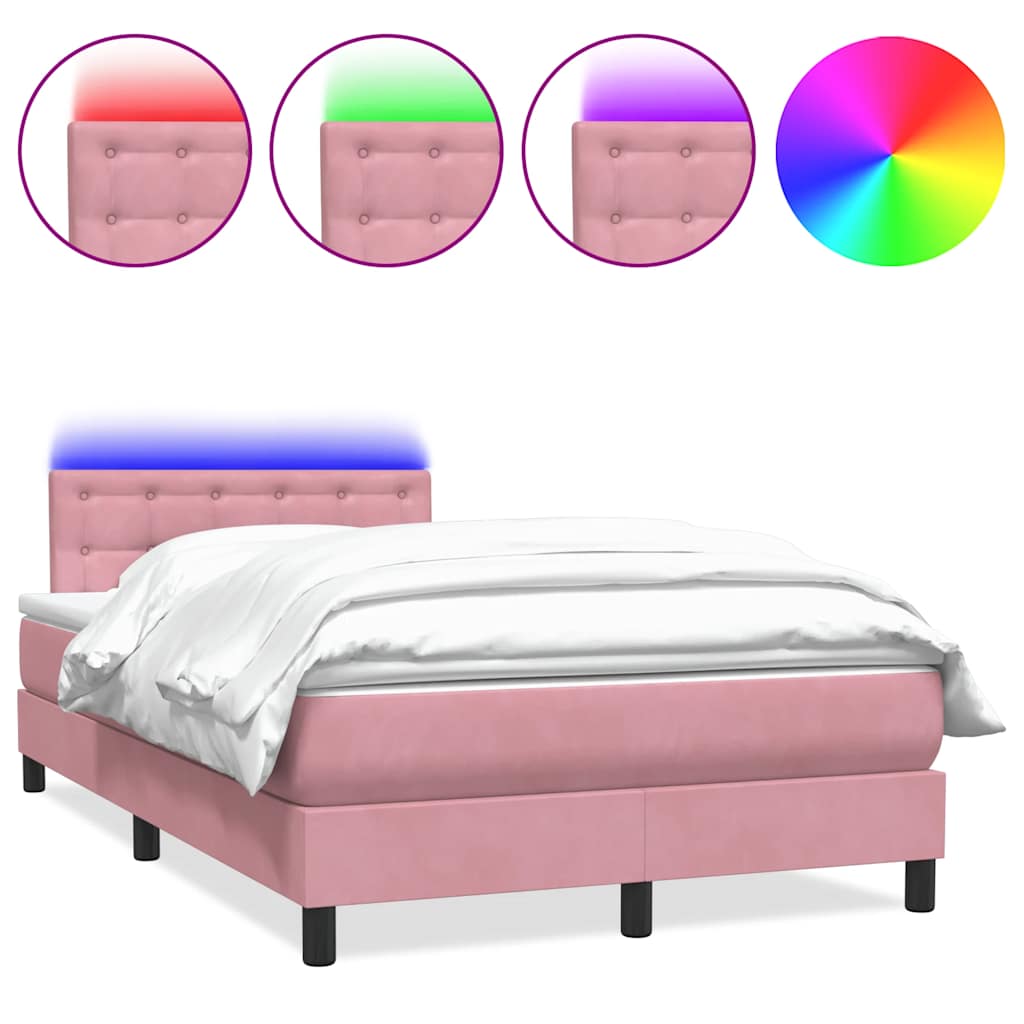 Sommier à lattes de lit avec matelas et LED rose 120x210 cm velours - XIOS