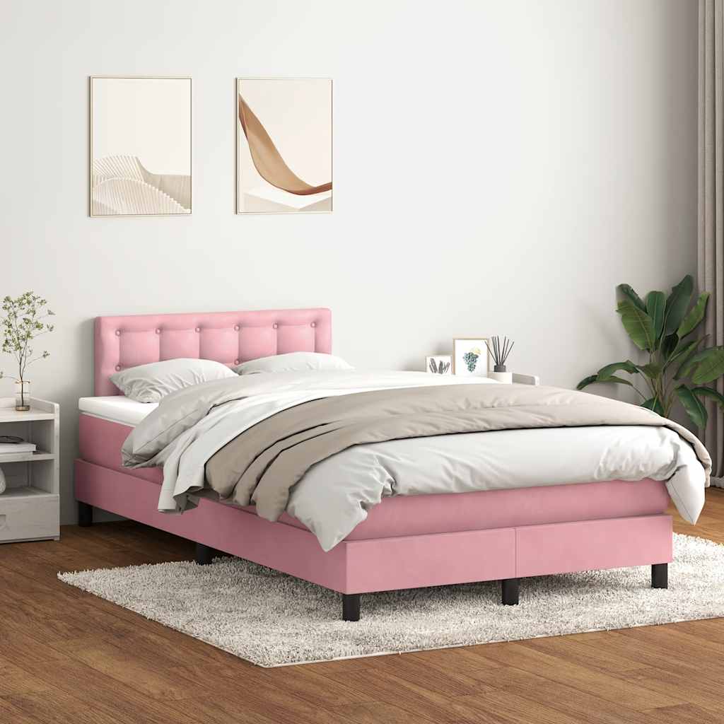 Sommier à lattes de lit avec matelas et LED rose 120x210 cm velours - XIOS