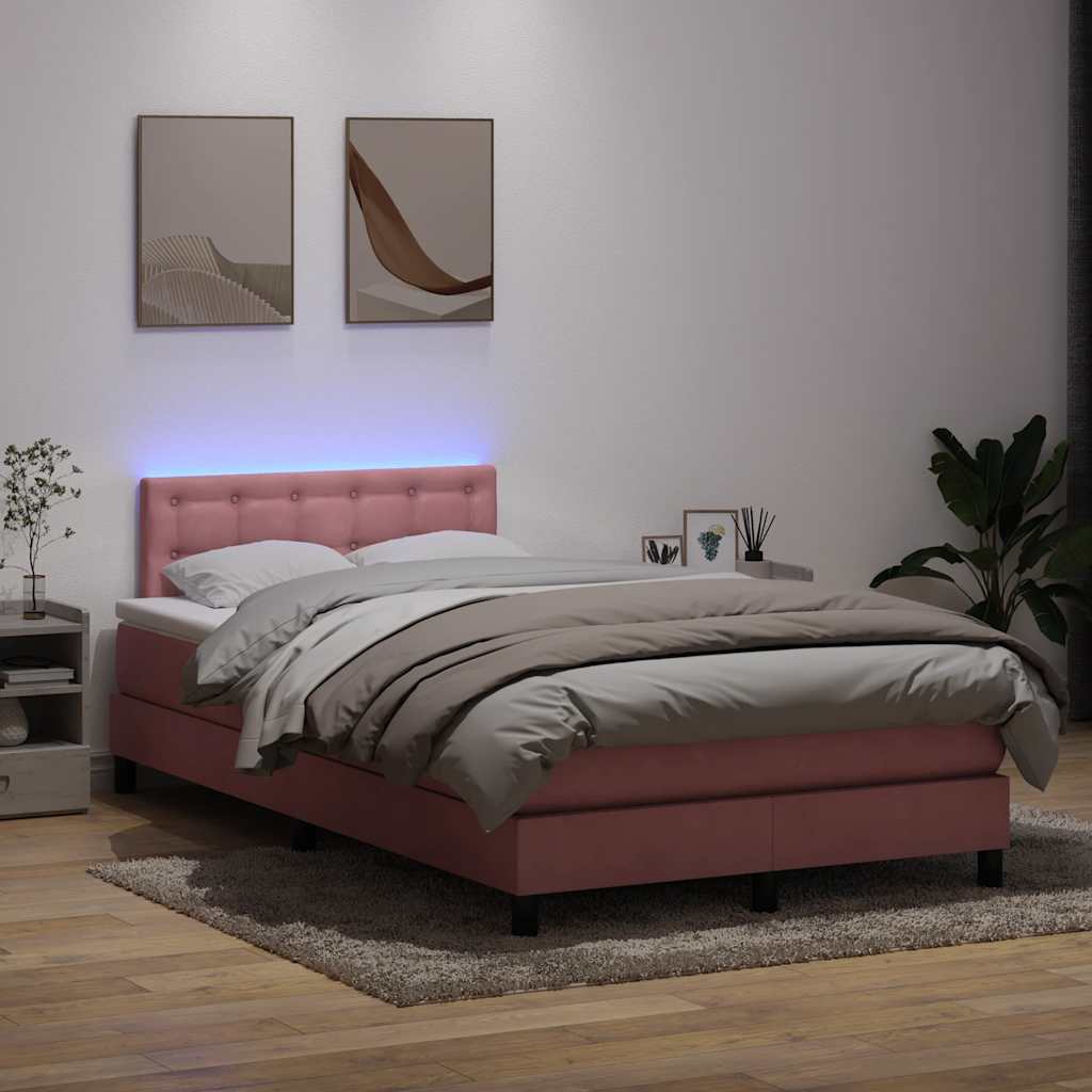 Sommier à lattes de lit avec matelas et LED rose 120x210 cm velours - XIOS