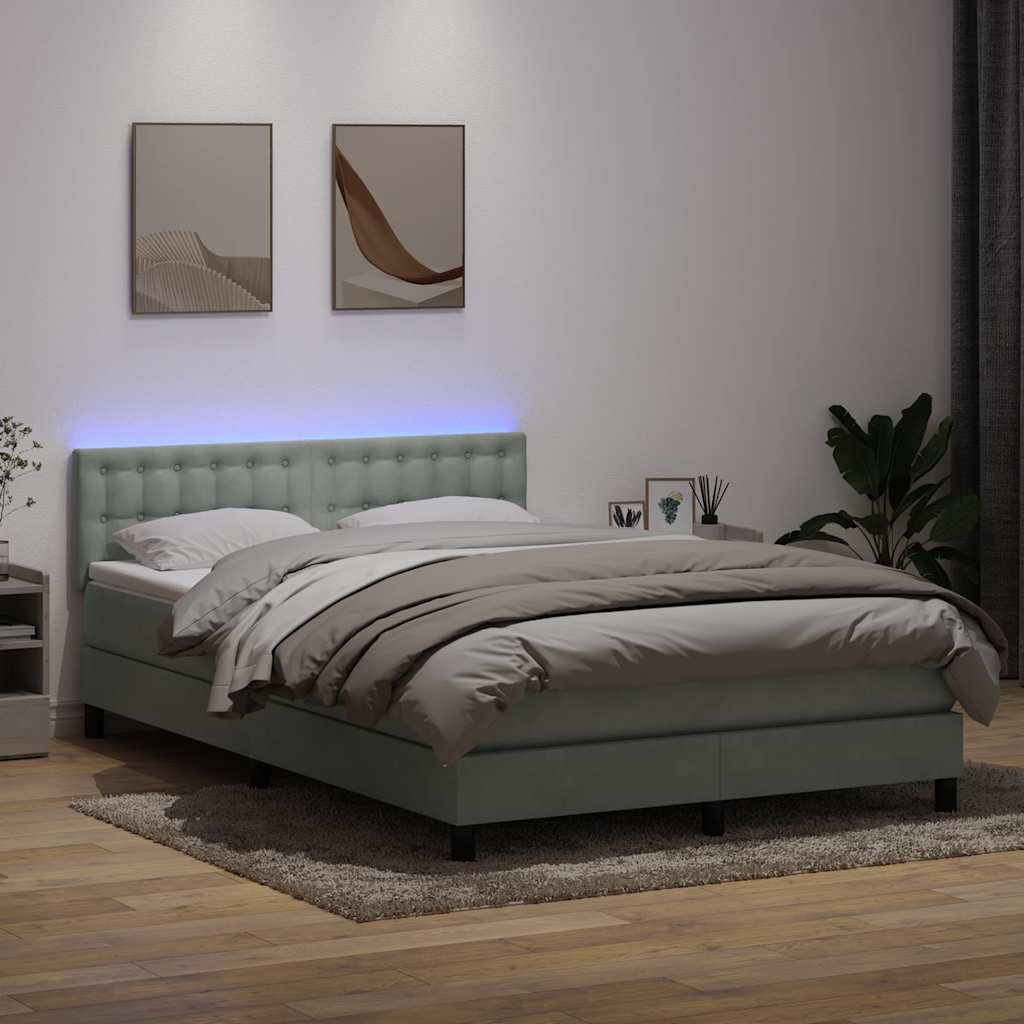 Sommier à lattes de lit et matelas et LED gris clair 140x210cm velours - XIOS