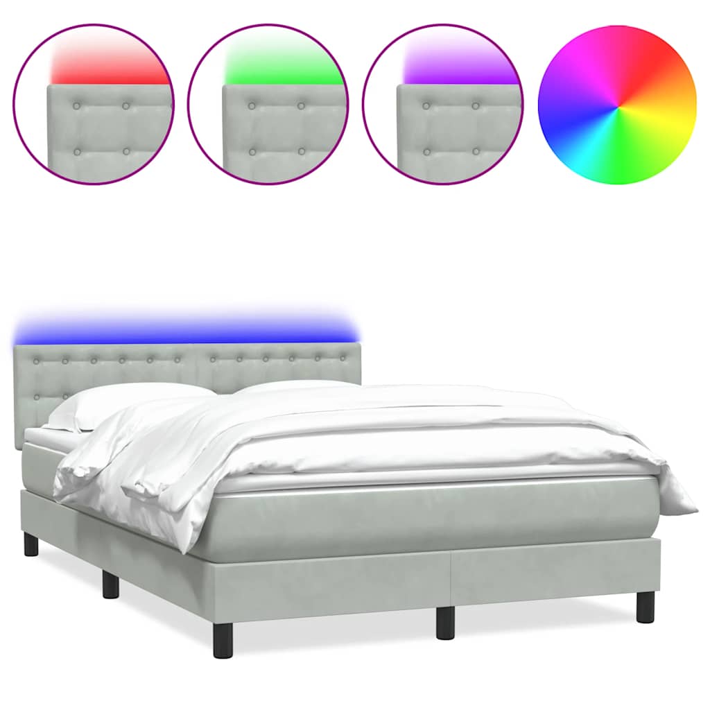Sommier à lattes de lit et matelas et LED gris clair 160x210cm velours - XIOS