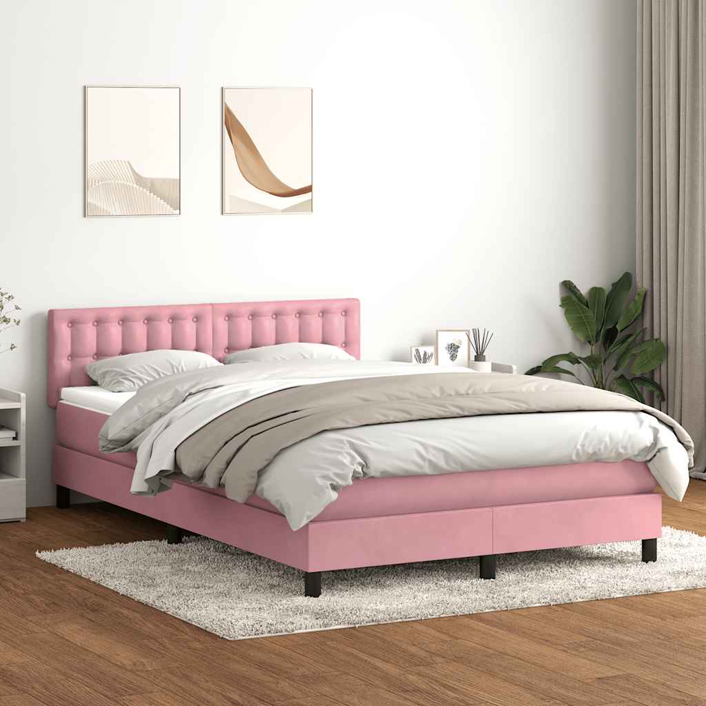 Sommier à lattes de lit avec matelas et LED rose 160x210 cm velours - XIOS