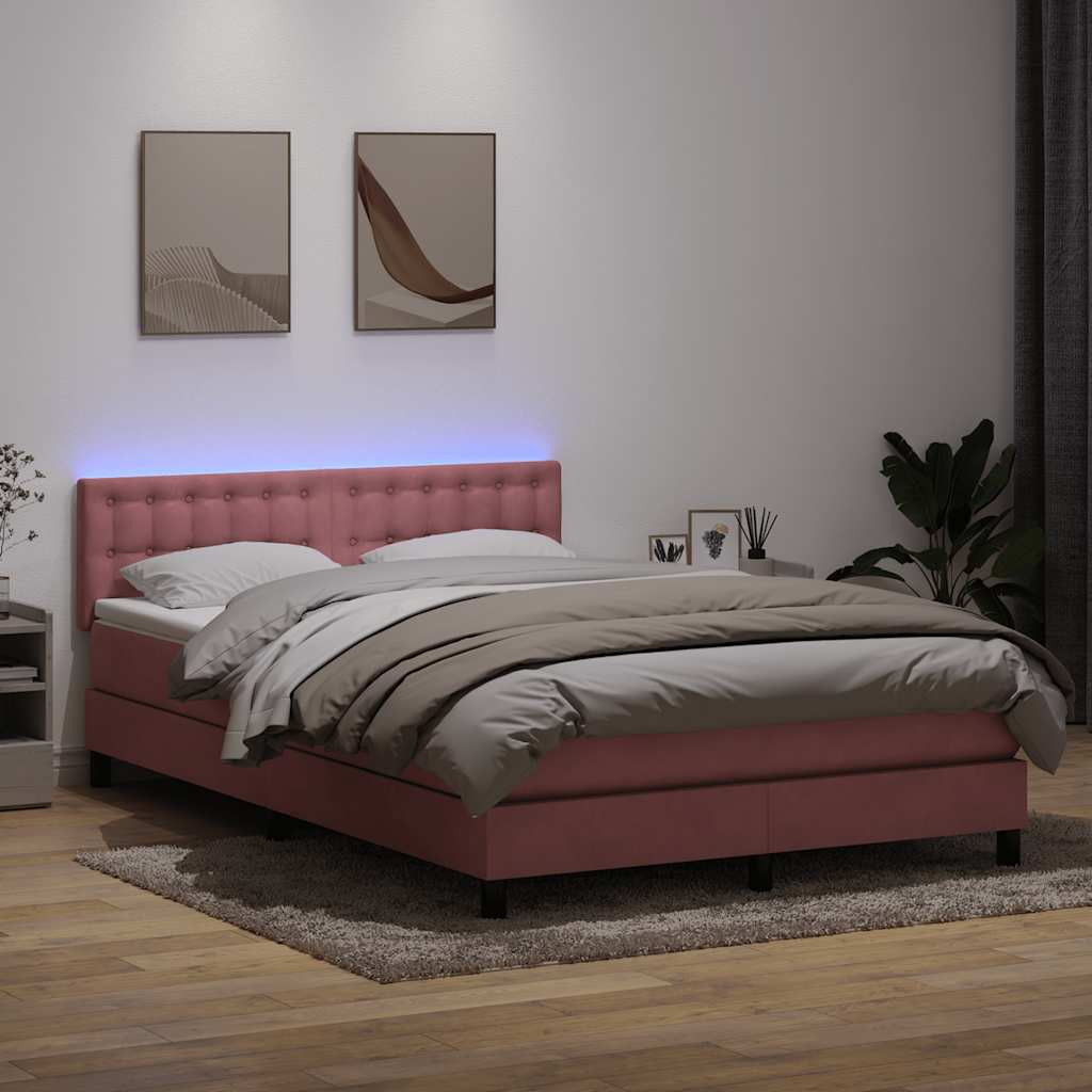 Sommier à lattes de lit avec matelas et LED rose 160x210 cm velours - XIOS