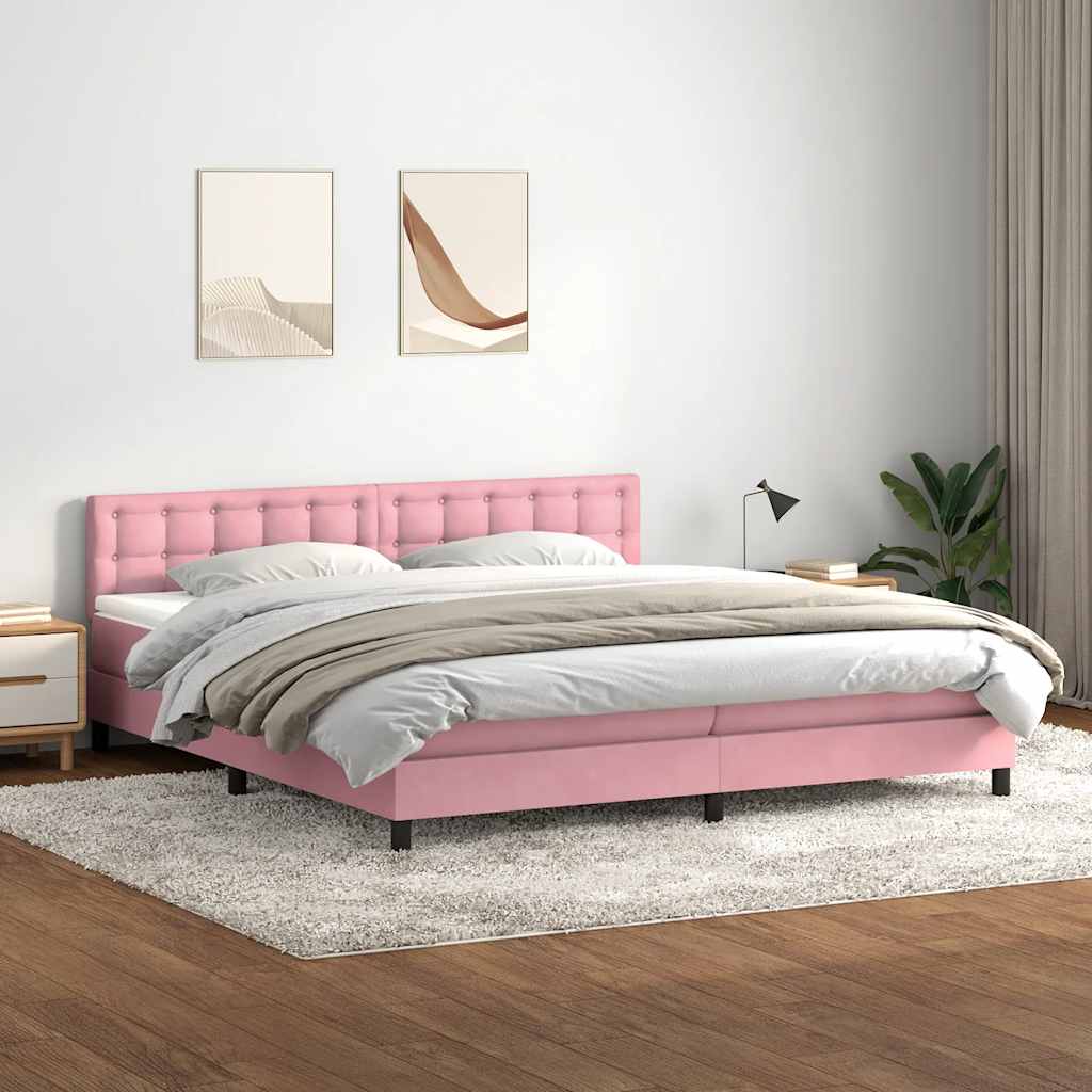 Sommier à lattes de lit avec matelas et LED rose 180x210 cm velours - XIOS