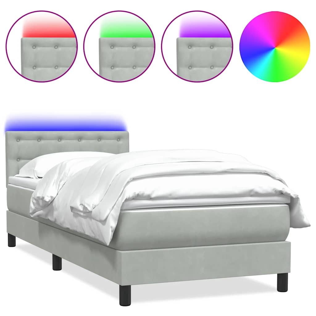 Sommier à lattes de lit et matelas et LED gris clair 80x220 cm velours - XIOS