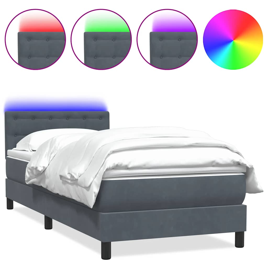 Sommier à lattes de lit et matelas et LED gris foncé 80x220 cm velours - XIOS