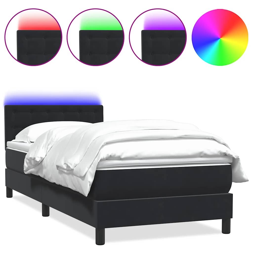 Sommier à lattes de lit avec matelas et LED noir 80x220 cm velours - XIOS