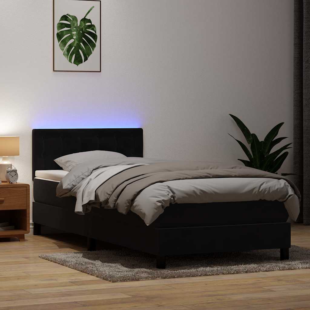 Sommier à lattes de lit avec matelas et LED noir 80x220 cm velours - XIOS